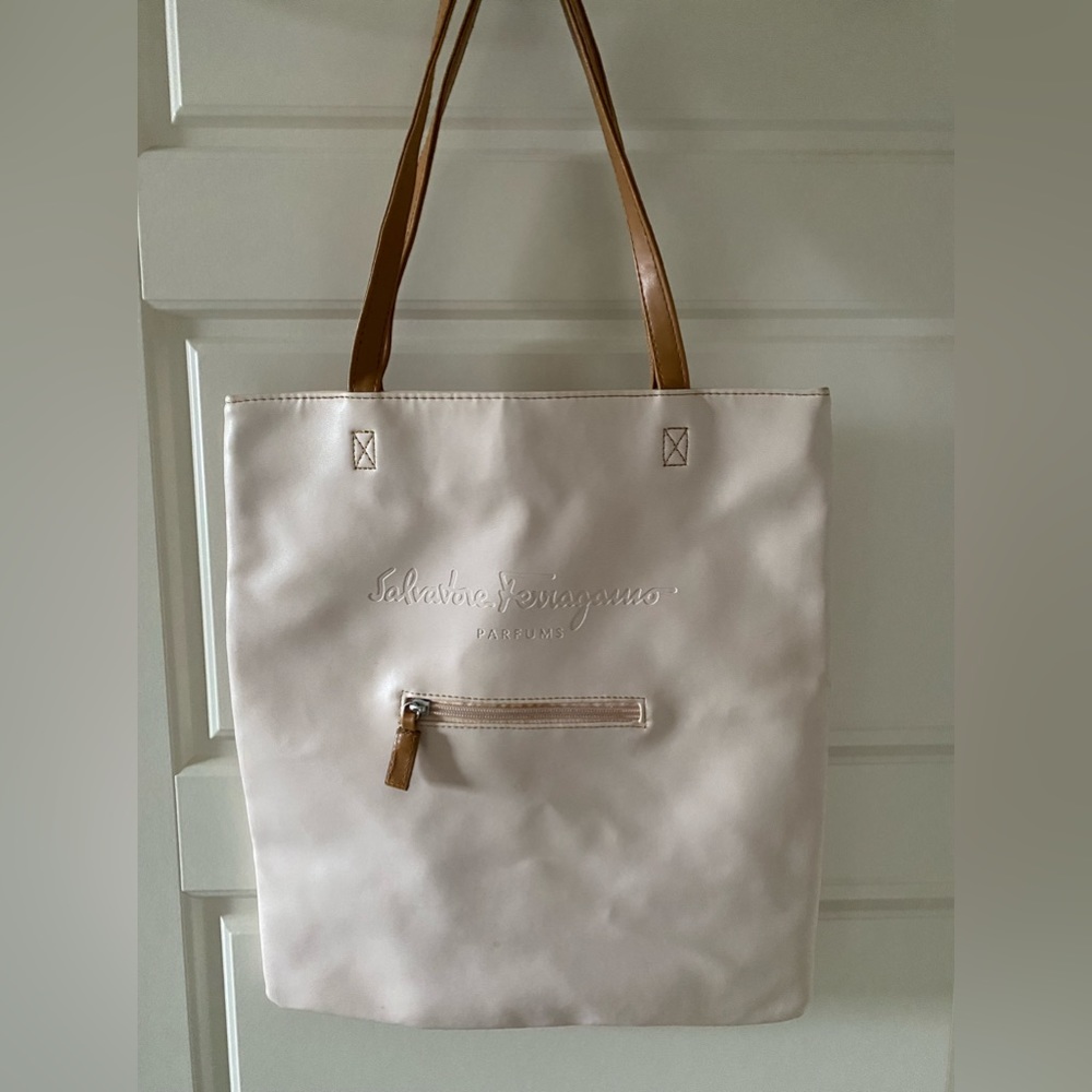 Salvatore Ferragamo Faux Leather Soft  Pink/creamish Tote Bag